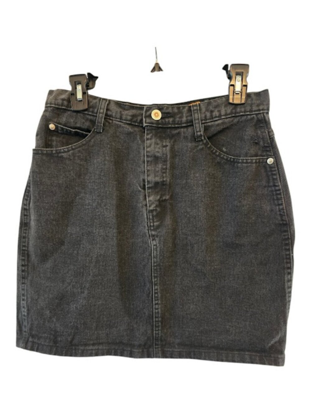 COTTON BLACK DENIM SKIRT DISTRESSED SIZE 12 ACTION WEST VINTAGE